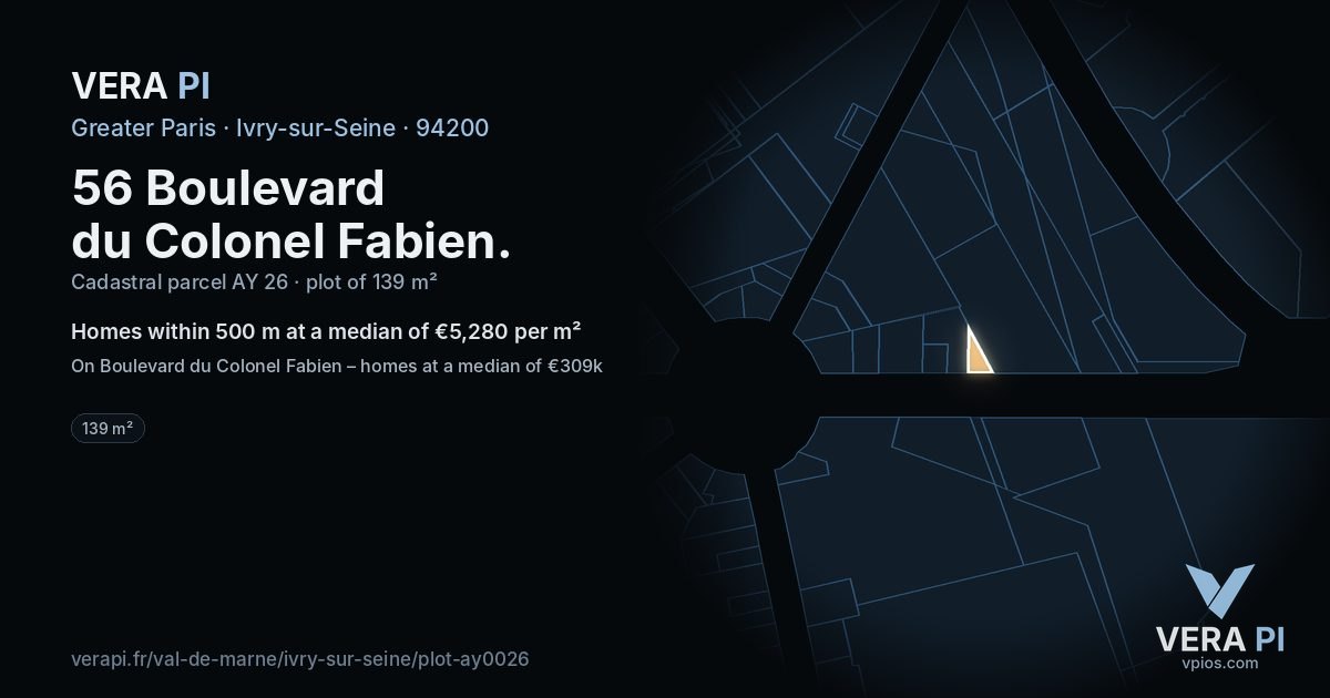 56 Boulevard du Colonel Fabien, Ivry-sur-Seine at night – the plot lit, the parcels around coloured by the prices near them