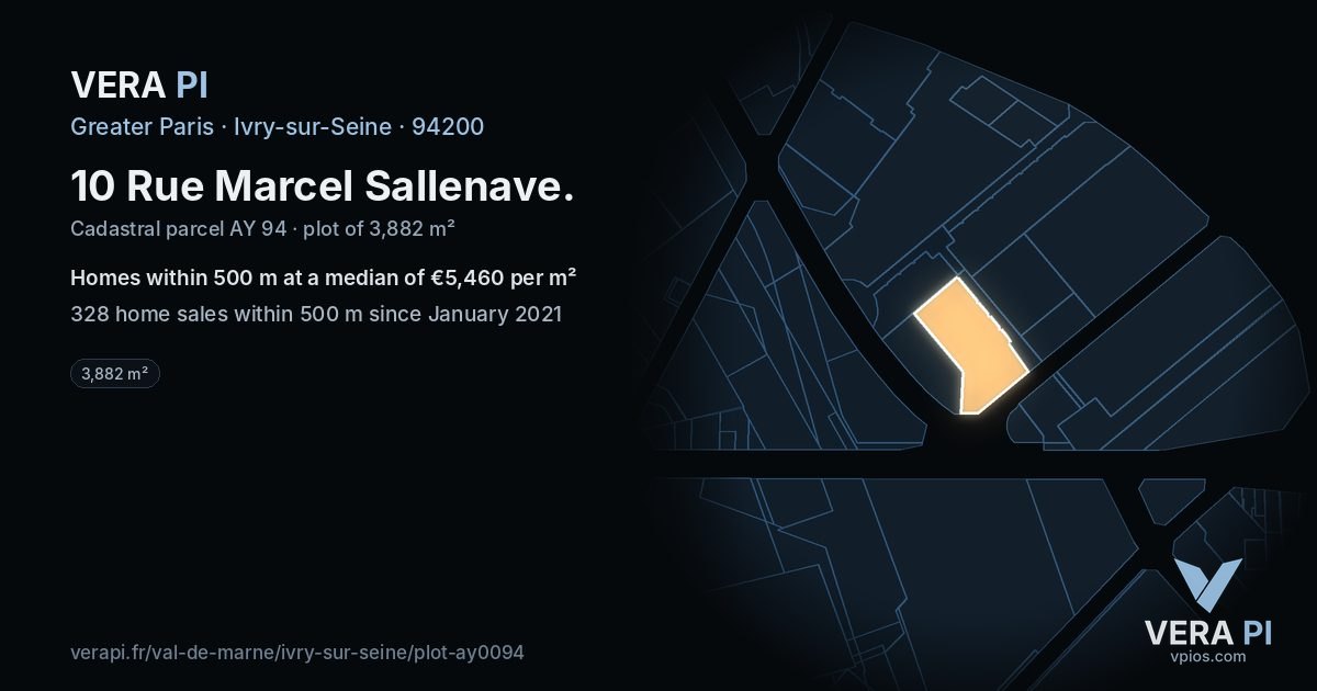 10 Rue Marcel Sallenave, Ivry-sur-Seine at night – the plot lit, the parcels around coloured by the prices near them