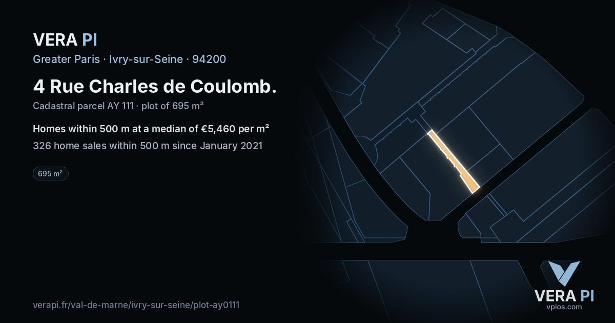 4 Rue Charles de Coulomb, Ivry-sur-Seine at night – the plot lit, the parcels around coloured by the prices near them