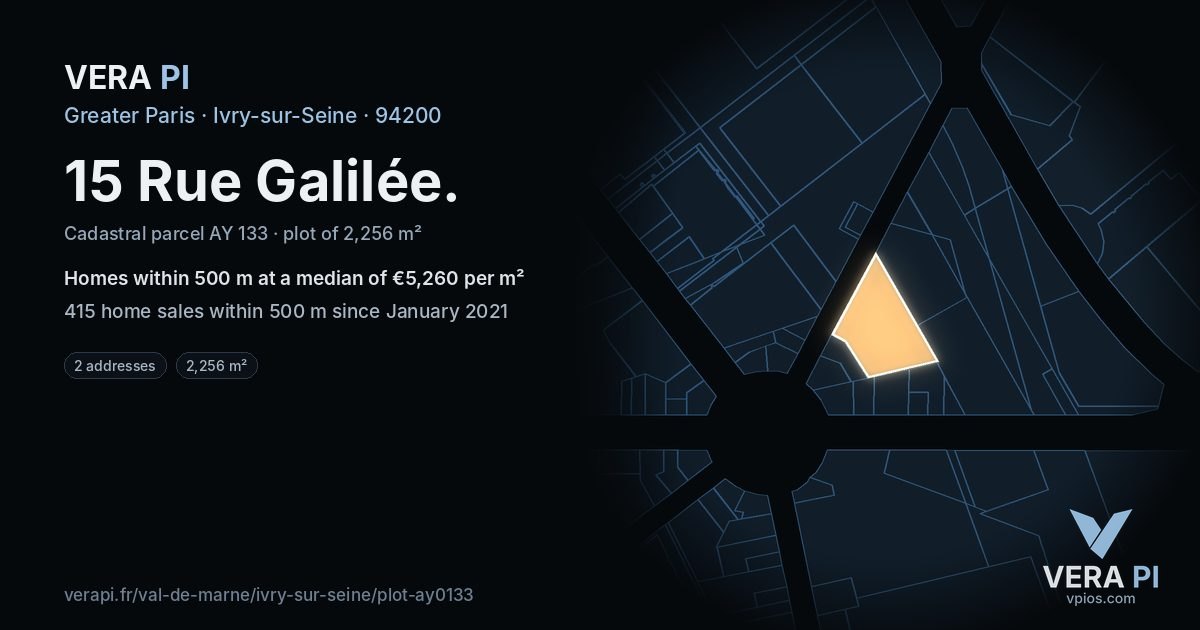 15 Rue Galilée, Ivry-sur-Seine at night – the plot lit, the parcels around coloured by the prices near them