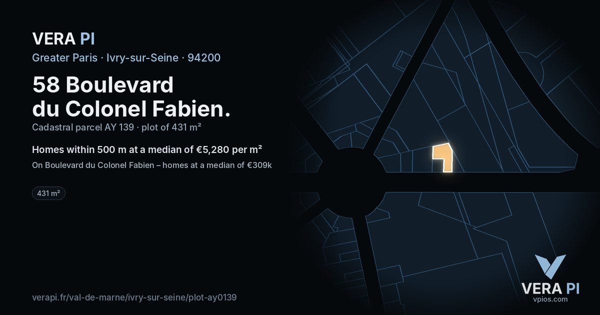 58 Boulevard du Colonel Fabien, Ivry-sur-Seine at night – the plot lit, the parcels around coloured by the prices near them