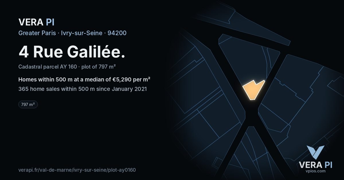 4 Rue Galilée, Ivry-sur-Seine at night – the plot lit, the parcels around coloured by the prices near them