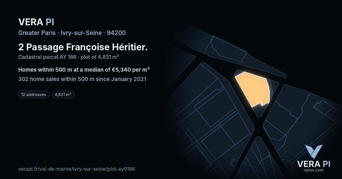 2 Passage Françoise Héritier, Ivry-sur-Seine at night – the plot lit, the parcels around coloured by the prices near them