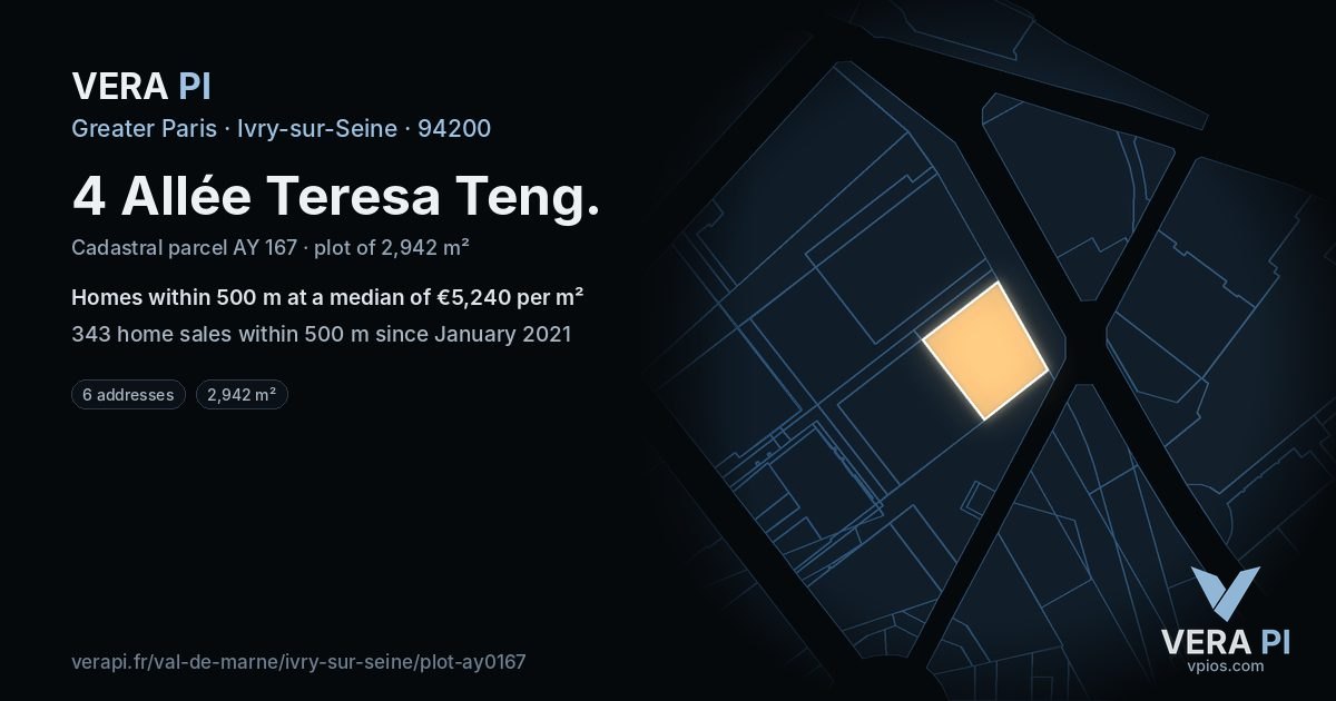 4 Allée Teresa Teng, Ivry-sur-Seine at night – the plot lit, the parcels around coloured by the prices near them