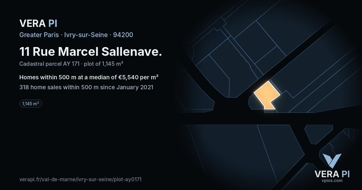 11 Rue Marcel Sallenave, Ivry-sur-Seine at night – the plot lit, the parcels around coloured by the prices near them