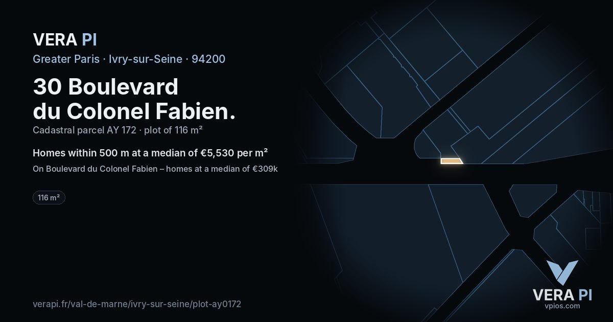 30 Boulevard du Colonel Fabien, Ivry-sur-Seine at night – the plot lit, the parcels around coloured by the prices near them