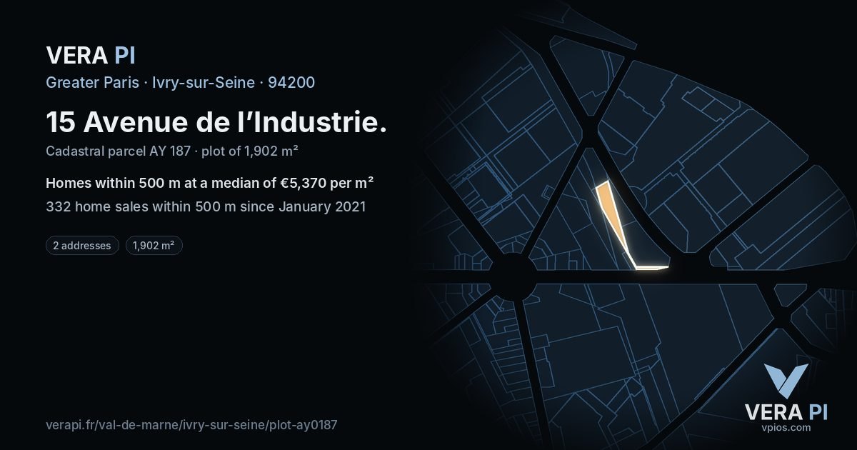 15 Avenue de l’Industrie, Ivry-sur-Seine at night – the plot lit, the parcels around coloured by the prices near them