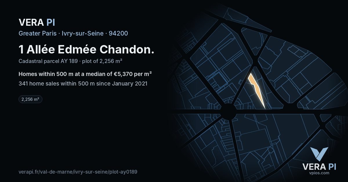1 Allée Edmée Chandon, Ivry-sur-Seine at night – the plot lit, the parcels around coloured by the prices near them