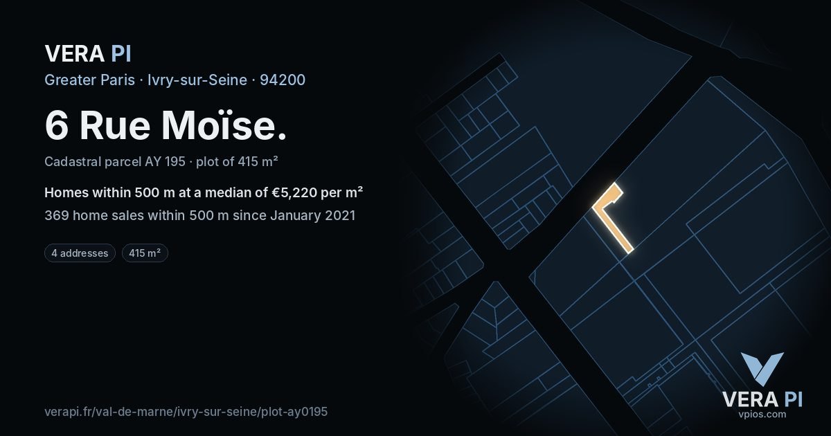 6 Rue Moïse, Ivry-sur-Seine at night – the plot lit, the parcels around coloured by the prices near them