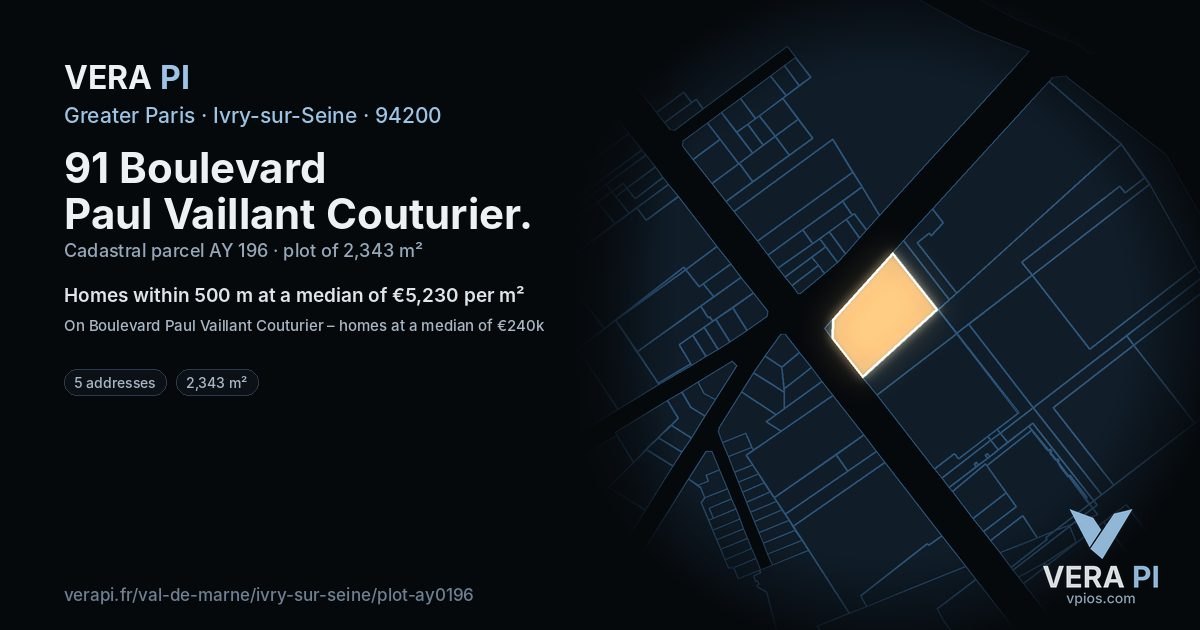 91 Boulevard Paul Vaillant Couturier, Ivry-sur-Seine at night – the plot lit, the parcels around coloured by the prices near them