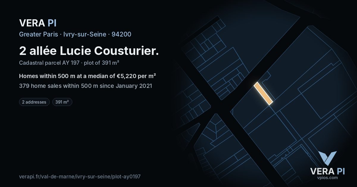 2 allée Lucie Cousturier, Ivry-sur-Seine at night – the plot lit, the parcels around coloured by the prices near them