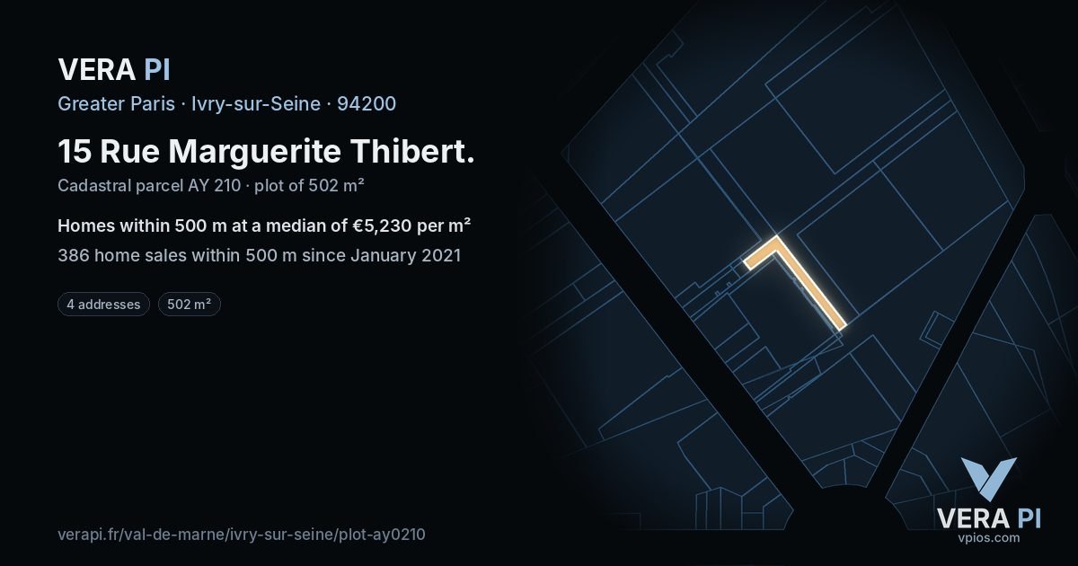 15 Rue Marguerite Thibert, Ivry-sur-Seine at night – the plot lit, the parcels around coloured by the prices near them