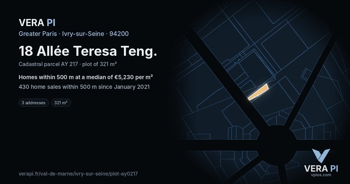 18 Allée Teresa Teng, Ivry-sur-Seine at night – the plot lit, the parcels around coloured by the prices near them