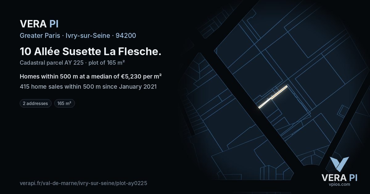 10 Allée Susette La Flesche, Ivry-sur-Seine at night – the plot lit, the parcels around coloured by the prices near them