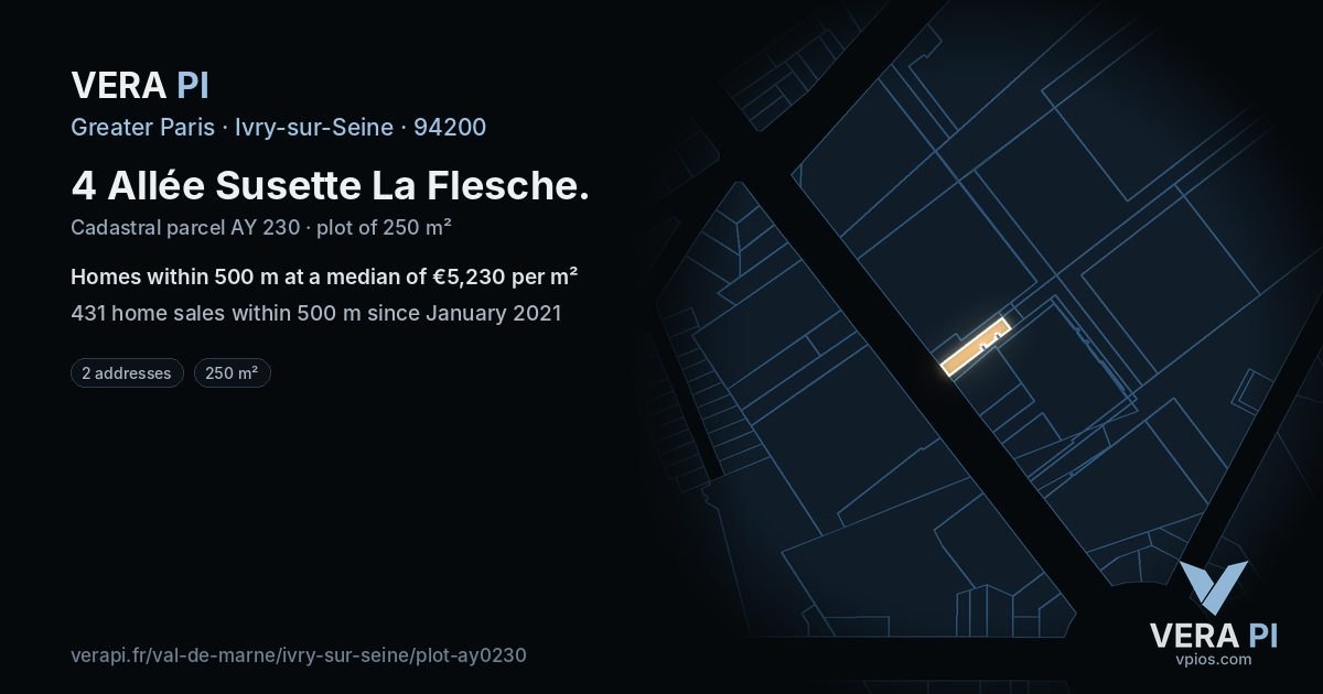 4 Allée Susette La Flesche, Ivry-sur-Seine at night – the plot lit, the parcels around coloured by the prices near them