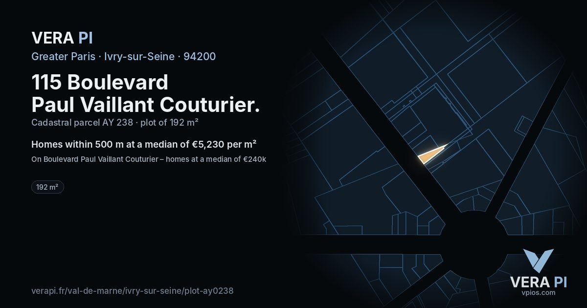 115 Boulevard Paul Vaillant Couturier, Ivry-sur-Seine at night – the plot lit, the parcels around coloured by the prices near them