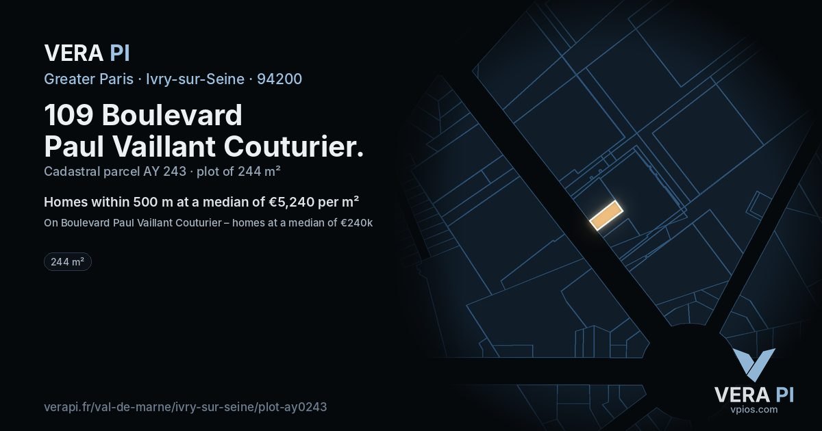 109 Boulevard Paul Vaillant Couturier, Ivry-sur-Seine at night – the plot lit, the parcels around coloured by the prices near them