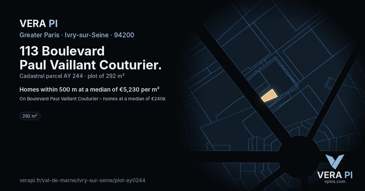 113 Boulevard Paul Vaillant Couturier, Ivry-sur-Seine at night – the plot lit, the parcels around coloured by the prices near them