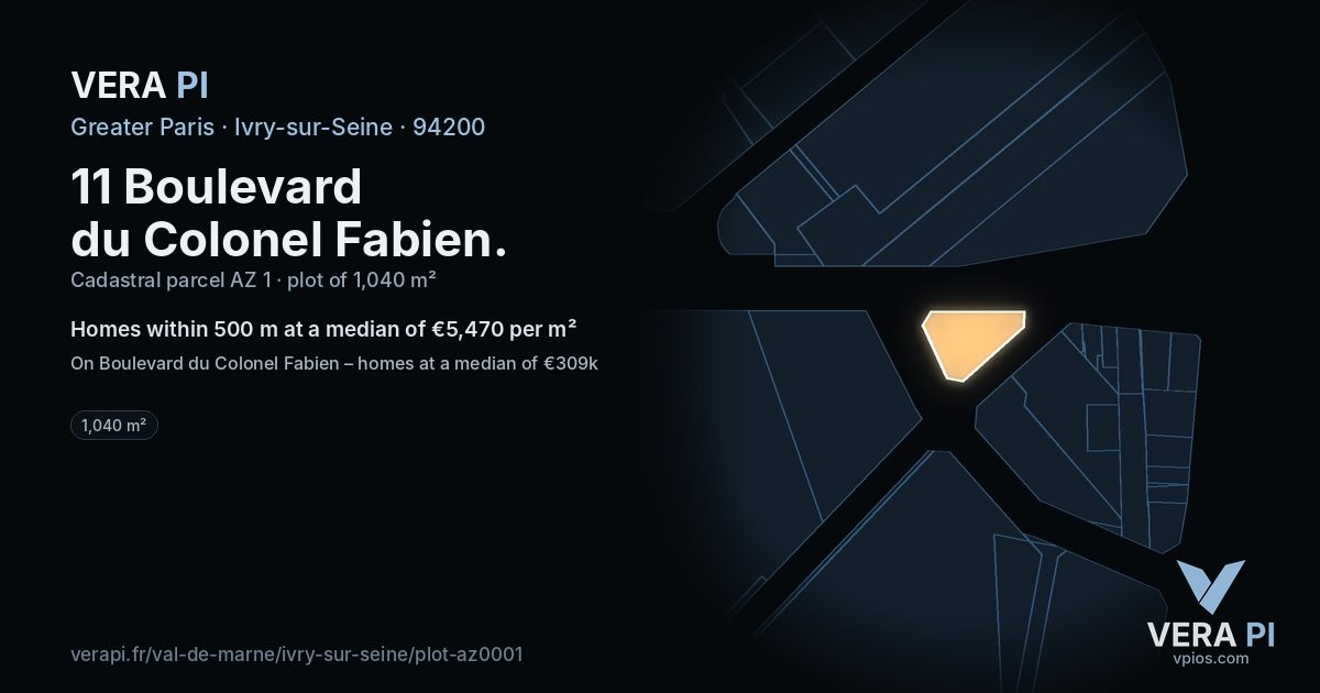 11 Boulevard du Colonel Fabien, Ivry-sur-Seine at night – the plot lit, the parcels around coloured by the prices near them