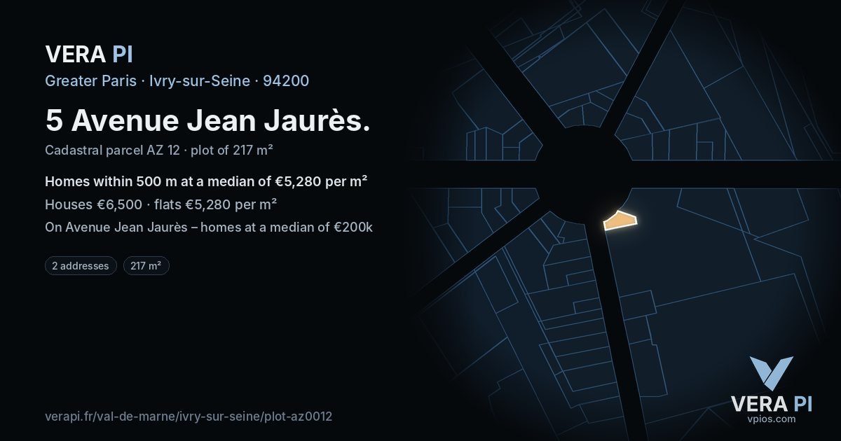 5 Avenue Jean Jaurès, Ivry-sur-Seine at night – the plot lit, the parcels around coloured by the prices near them