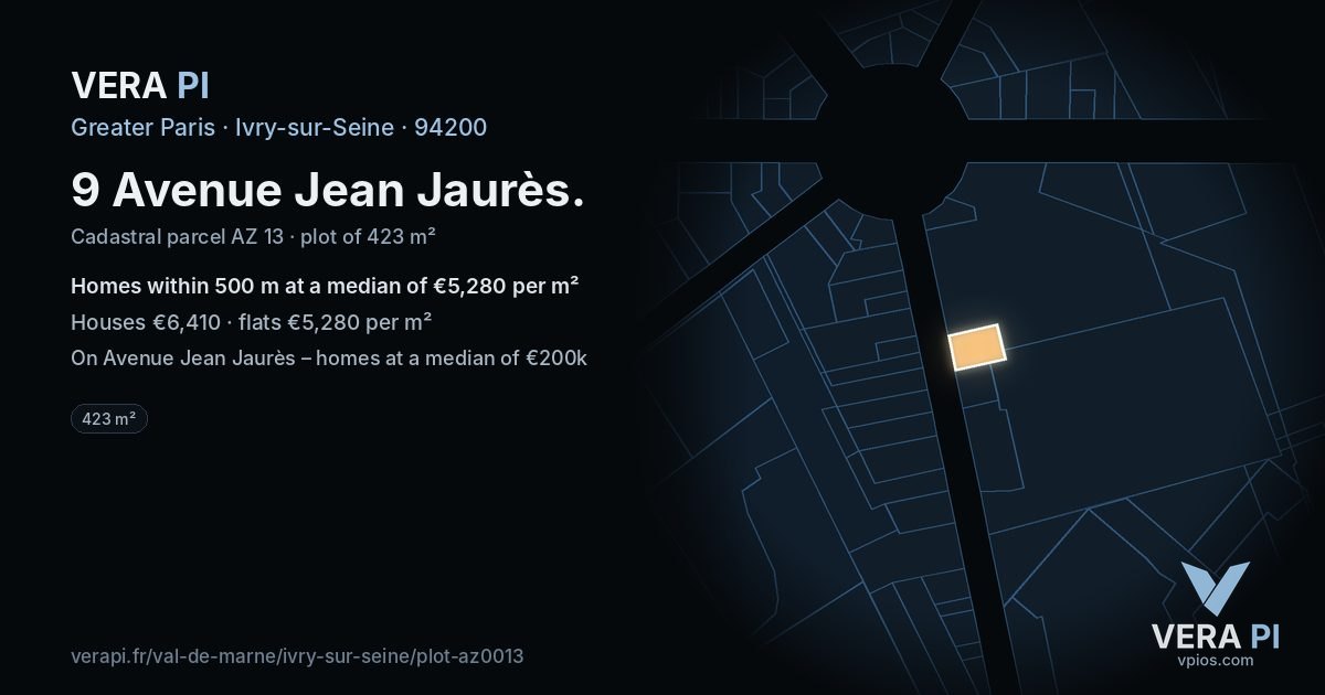 9 Avenue Jean Jaurès, Ivry-sur-Seine at night – the plot lit, the parcels around coloured by the prices near them
