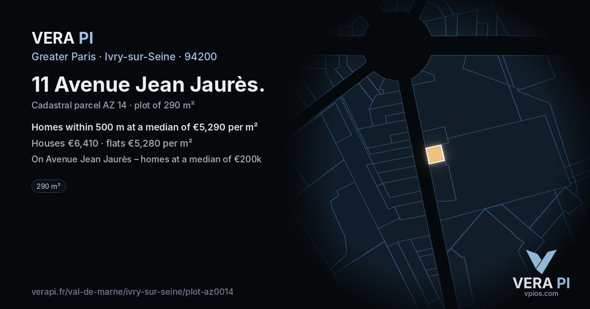 11 Avenue Jean Jaurès, Ivry-sur-Seine at night – the plot lit, the parcels around coloured by the prices near them