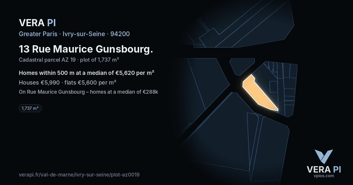 13 Rue Maurice Gunsbourg, Ivry-sur-Seine at night – the plot lit, the parcels around coloured by the prices near them