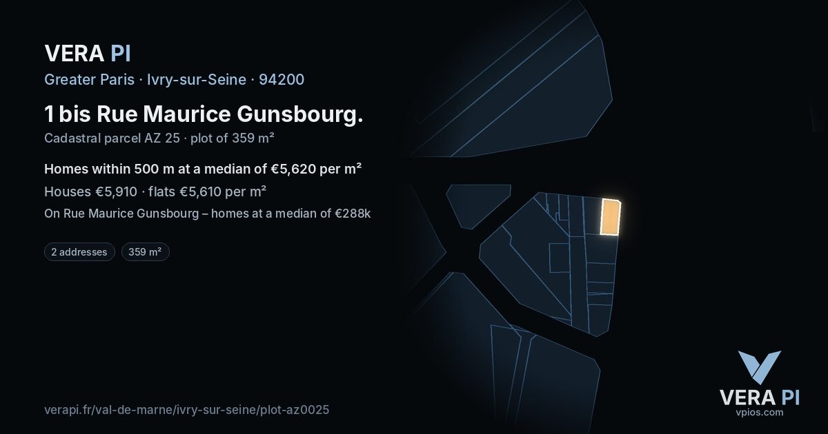 1 bis Rue Maurice Gunsbourg, Ivry-sur-Seine at night – the plot lit, the parcels around coloured by the prices near them