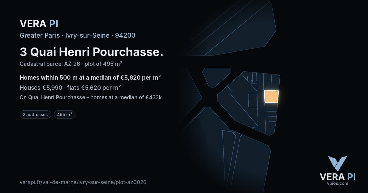 3 Quai Henri Pourchasse, Ivry-sur-Seine at night – the plot lit, the parcels around coloured by the prices near them