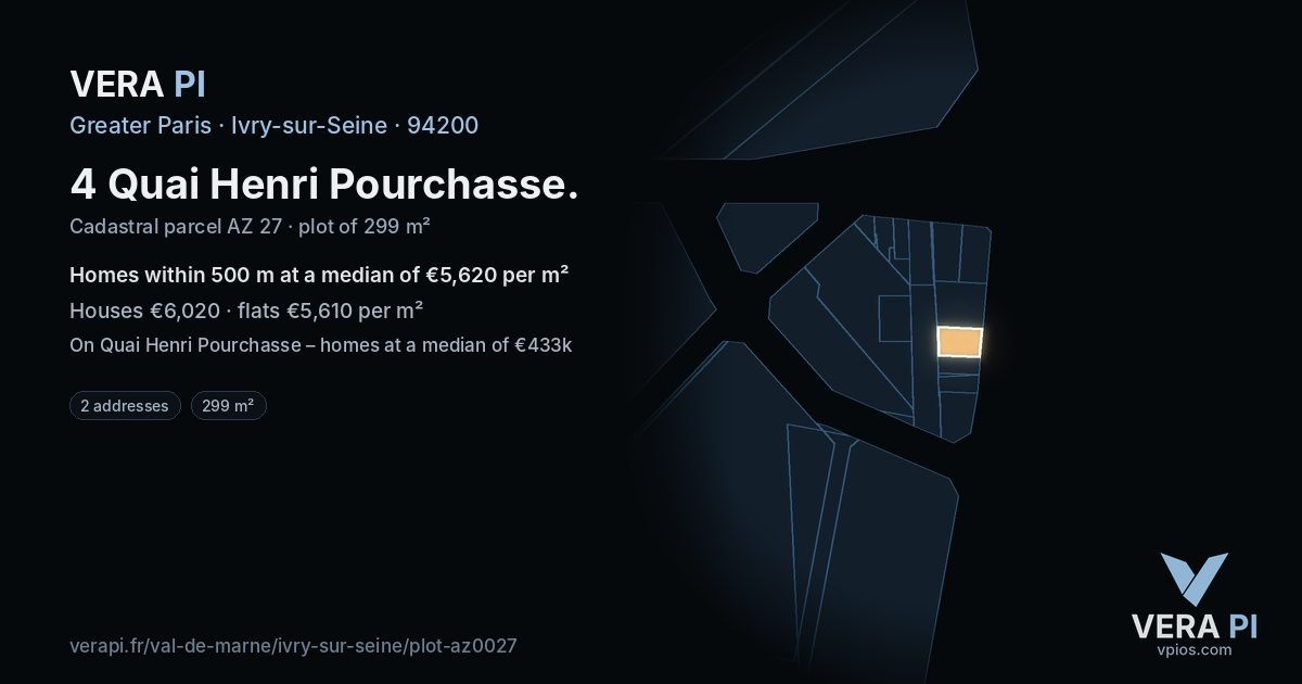 4 Quai Henri Pourchasse, Ivry-sur-Seine at night – the plot lit, the parcels around coloured by the prices near them