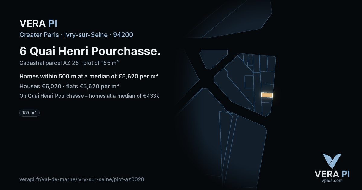 6 Quai Henri Pourchasse, Ivry-sur-Seine at night – the plot lit, the parcels around coloured by the prices near them