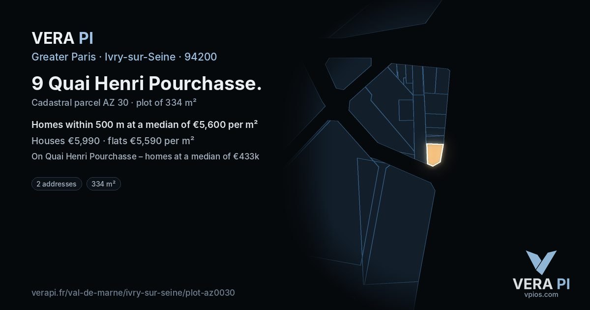 9 Quai Henri Pourchasse, Ivry-sur-Seine at night – the plot lit, the parcels around coloured by the prices near them