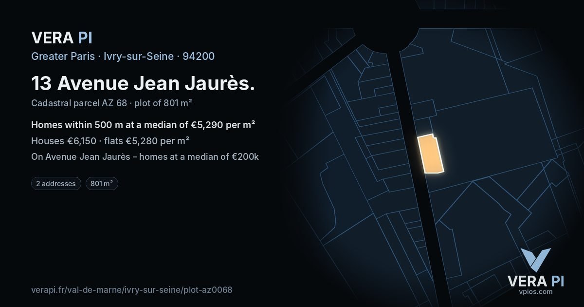 13 Avenue Jean Jaurès, Ivry-sur-Seine at night – the plot lit, the parcels around coloured by the prices near them