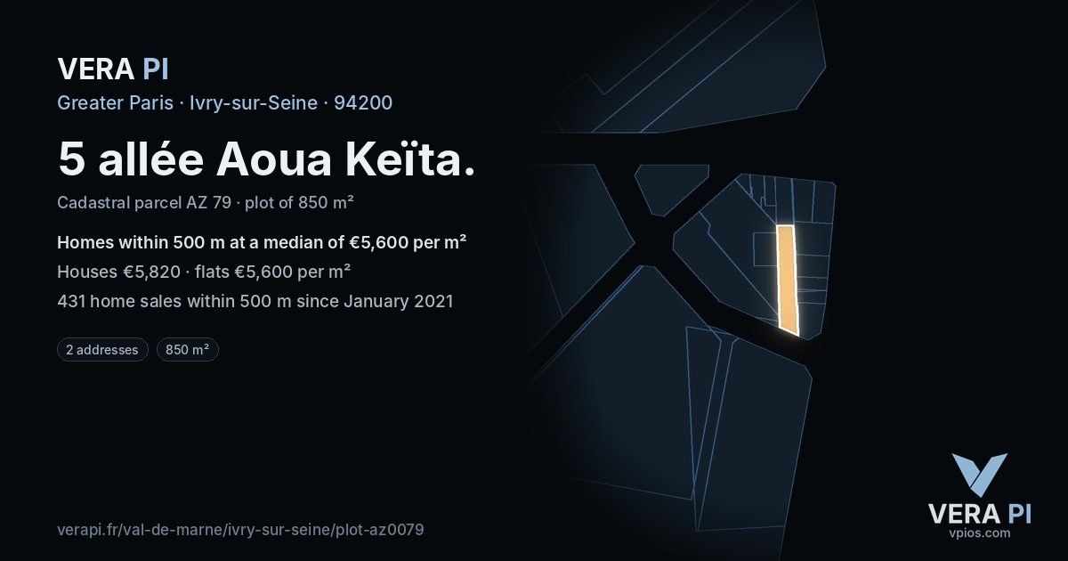 5 allée Aoua Keïta, Ivry-sur-Seine at night – the plot lit, the parcels around coloured by the prices near them