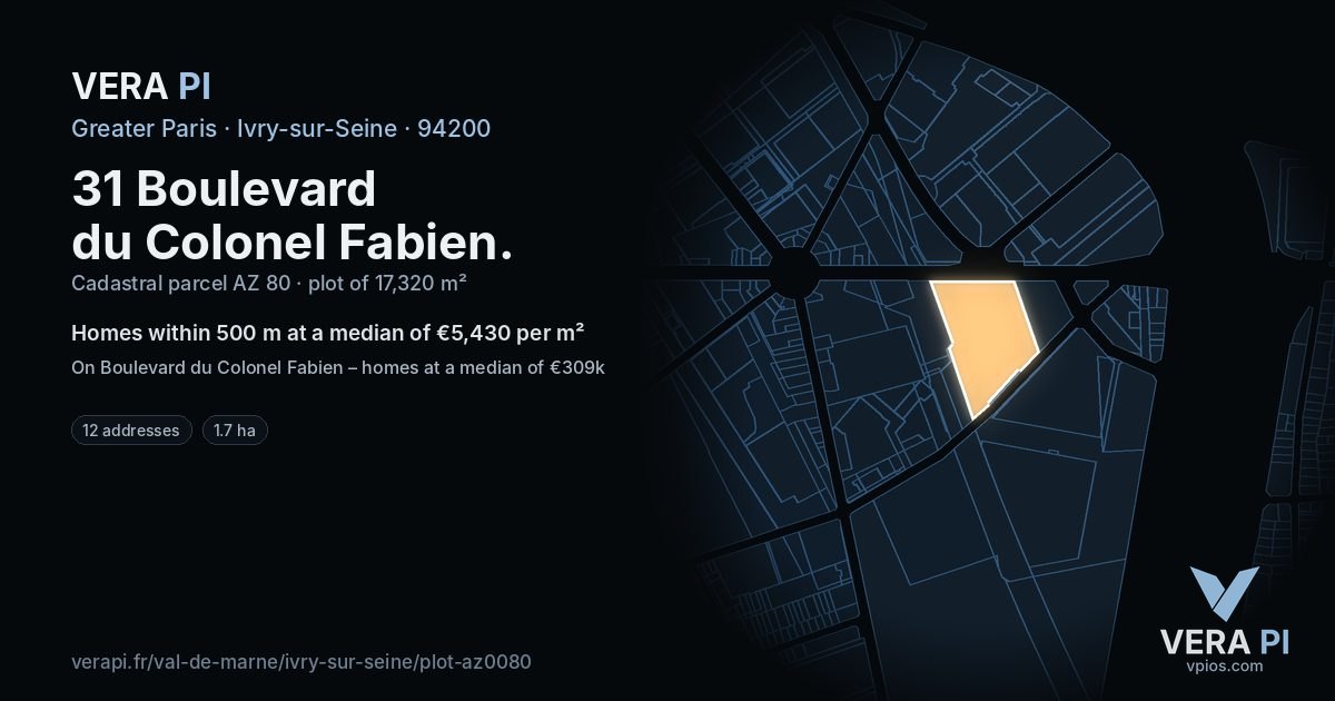 31 Boulevard du Colonel Fabien, Ivry-sur-Seine at night – the plot lit, the parcels around coloured by the prices near them