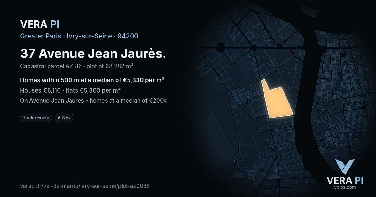 37 Avenue Jean Jaurès, Ivry-sur-Seine at night – the plot lit, the parcels around coloured by the prices near them