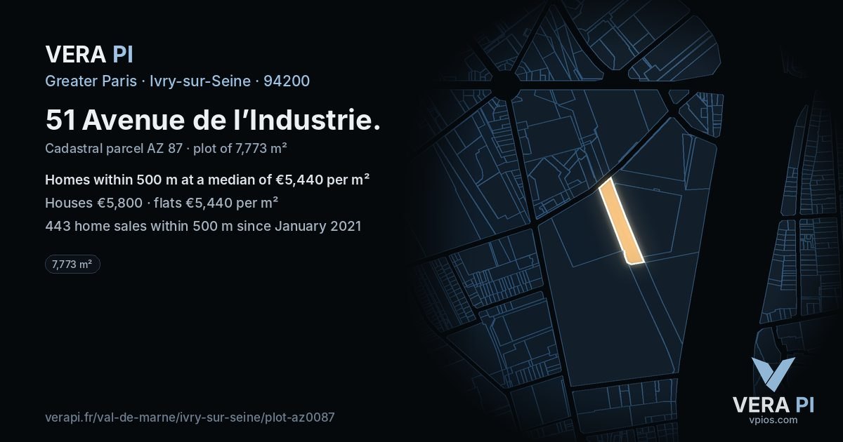 51 Avenue de l’Industrie, Ivry-sur-Seine at night – the plot lit, the parcels around coloured by the prices near them