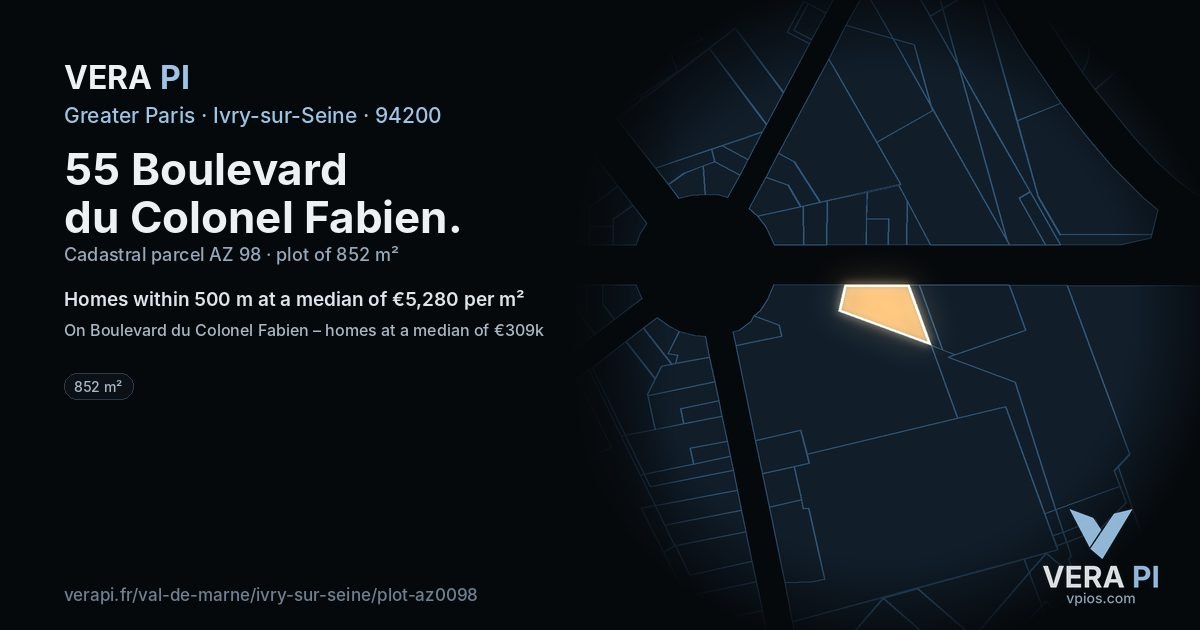 55 Boulevard du Colonel Fabien, Ivry-sur-Seine at night – the plot lit, the parcels around coloured by the prices near them
