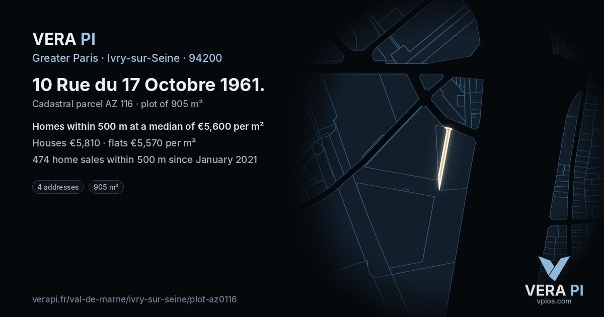 10 Rue du 17 Octobre 1961, Ivry-sur-Seine at night – the plot lit, the parcels around coloured by the prices near them