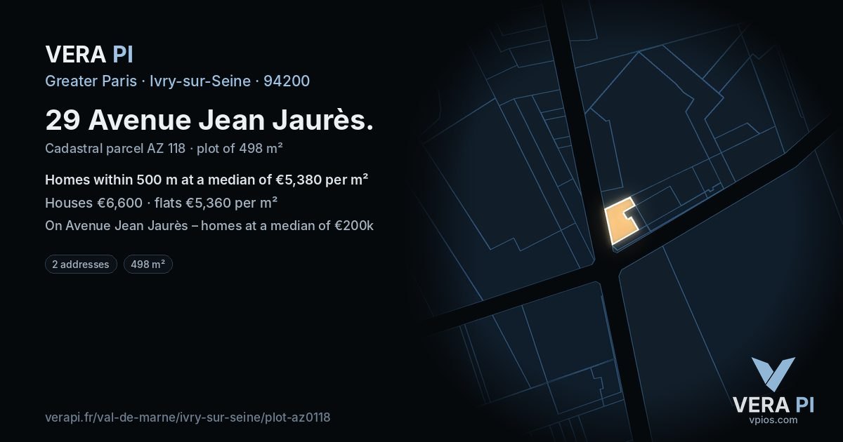 29 Avenue Jean Jaurès, Ivry-sur-Seine at night – the plot lit, the parcels around coloured by the prices near them