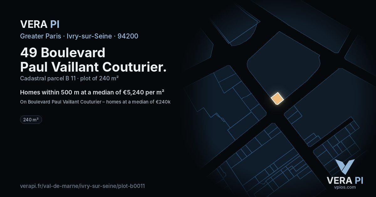 49 Boulevard Paul Vaillant Couturier, Ivry-sur-Seine at night – the plot lit, the parcels around coloured by the prices near them