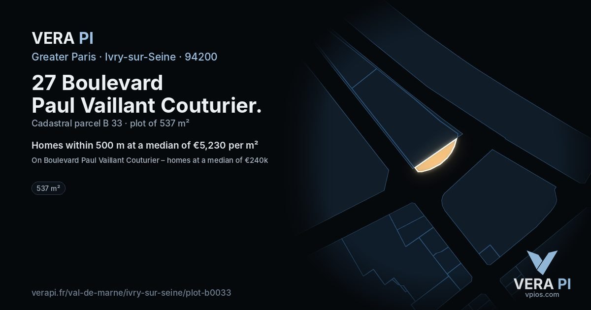 27 Boulevard Paul Vaillant Couturier, Ivry-sur-Seine at night – the plot lit, the parcels around coloured by the prices near them
