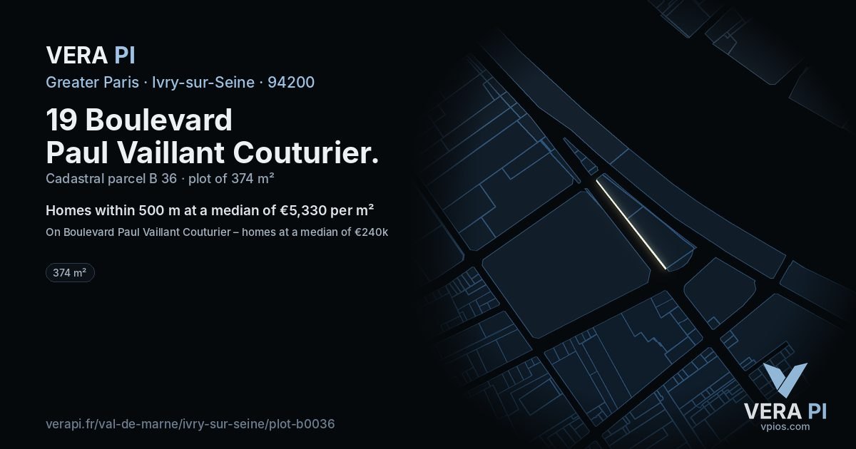 19 Boulevard Paul Vaillant Couturier, Ivry-sur-Seine at night – the plot lit, the parcels around coloured by the prices near them