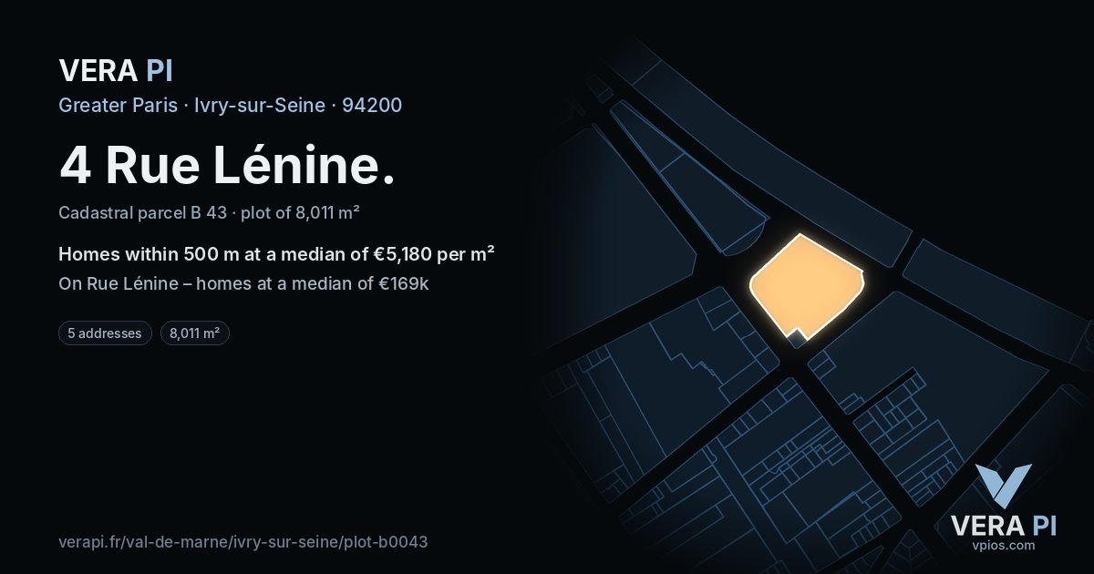 4 Rue Lénine, Ivry-sur-Seine at night – the plot lit, the parcels around coloured by the prices near them