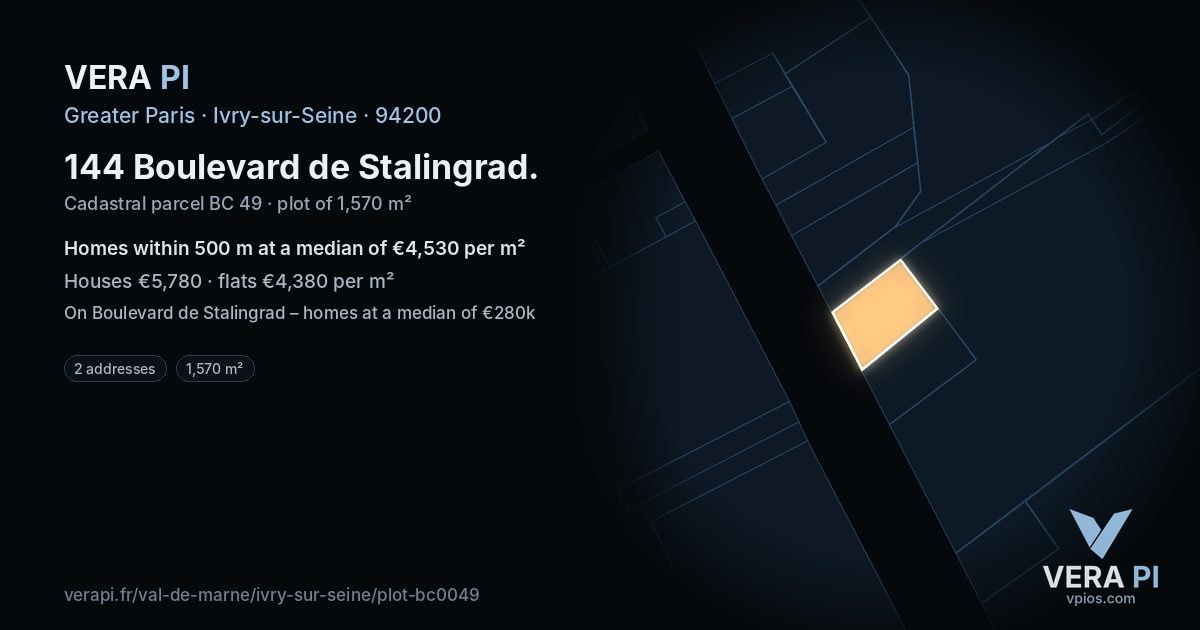 144 Boulevard de Stalingrad, Ivry-sur-Seine at night – the plot lit, the parcels around coloured by the prices near them