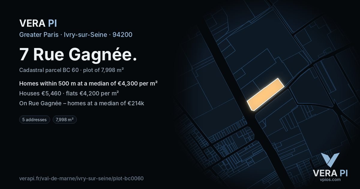 7 Rue Gagnée, Ivry-sur-Seine at night – the plot lit, the parcels around coloured by the prices near them