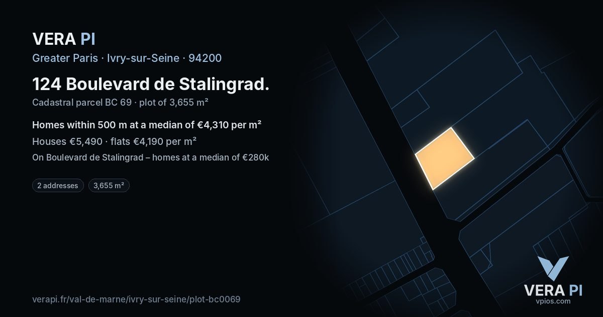 124 Boulevard de Stalingrad, Ivry-sur-Seine at night – the plot lit, the parcels around coloured by the prices near them