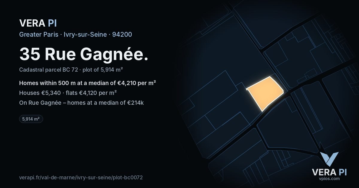 35 Rue Gagnée, Ivry-sur-Seine at night – the plot lit, the parcels around coloured by the prices near them