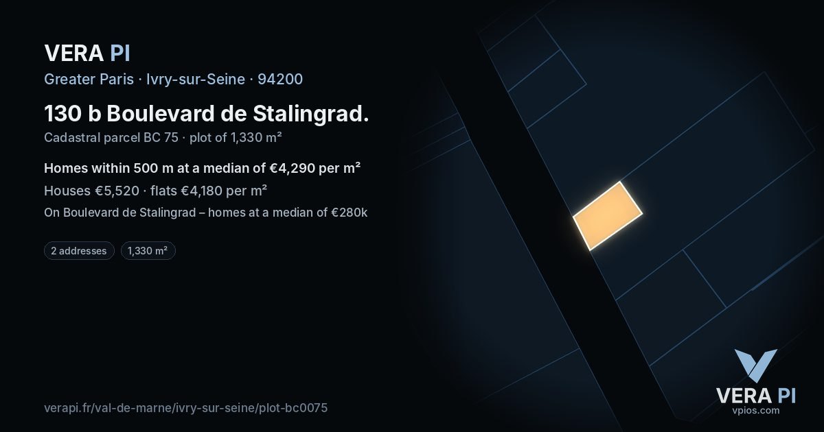 130 b Boulevard de Stalingrad, Ivry-sur-Seine at night – the plot lit, the parcels around coloured by the prices near them