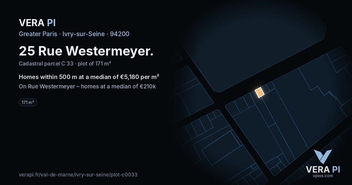 25 Rue Westermeyer, Ivry-sur-Seine at night – the plot lit, the parcels around coloured by the prices near them